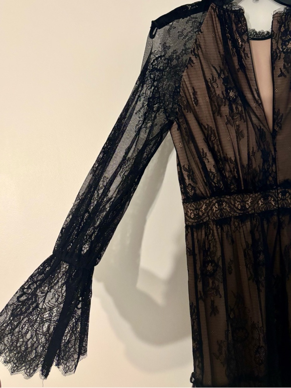 Shoshanna Sheer Black Lace Long-Sleeve dress